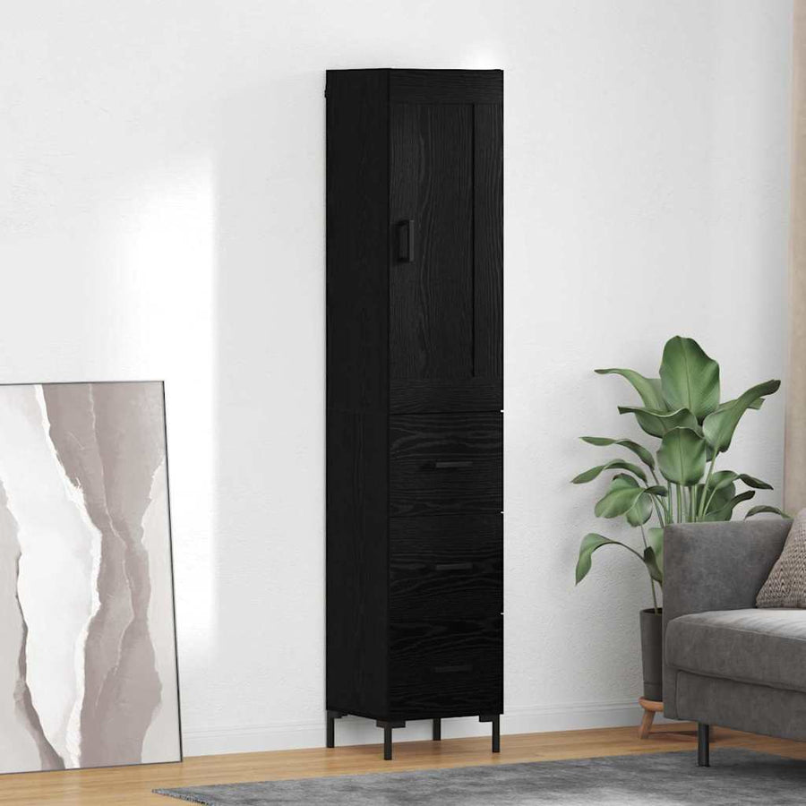 Highboard met lade Zwart Eiken 34,5 x 34 x 180 cm Bewerkt hout