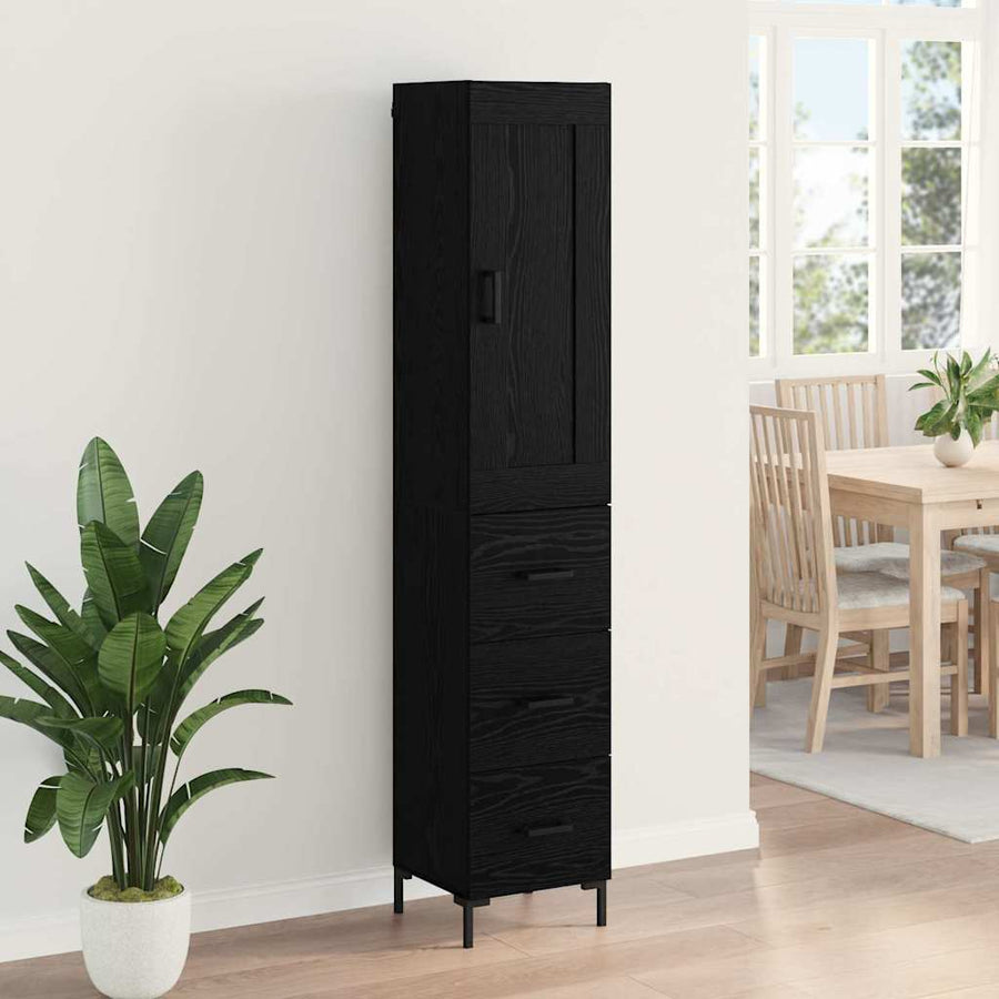 Highboard met lade Zwart Eiken 34,5 x 34 x 180 cm Bewerkt hout
