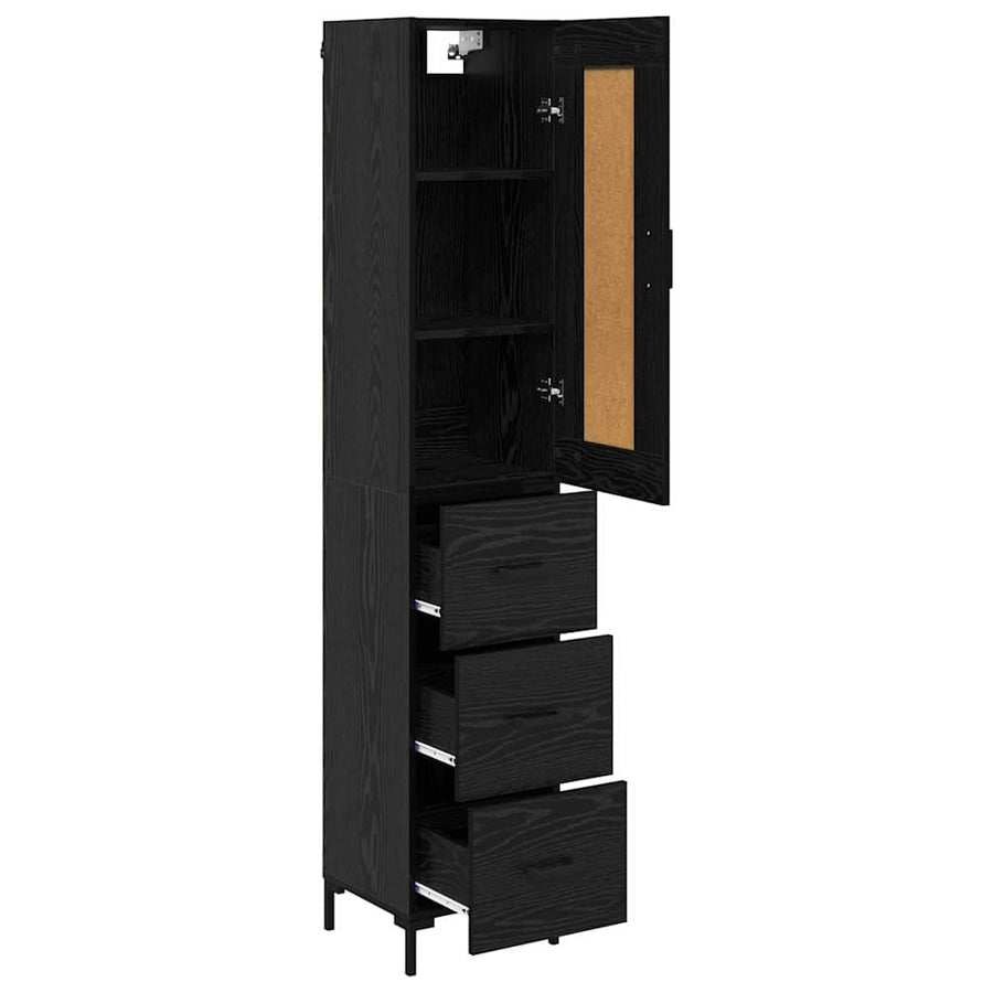 Highboard met lade Zwart Eiken 34,5 x 34 x 180 cm Bewerkt hout