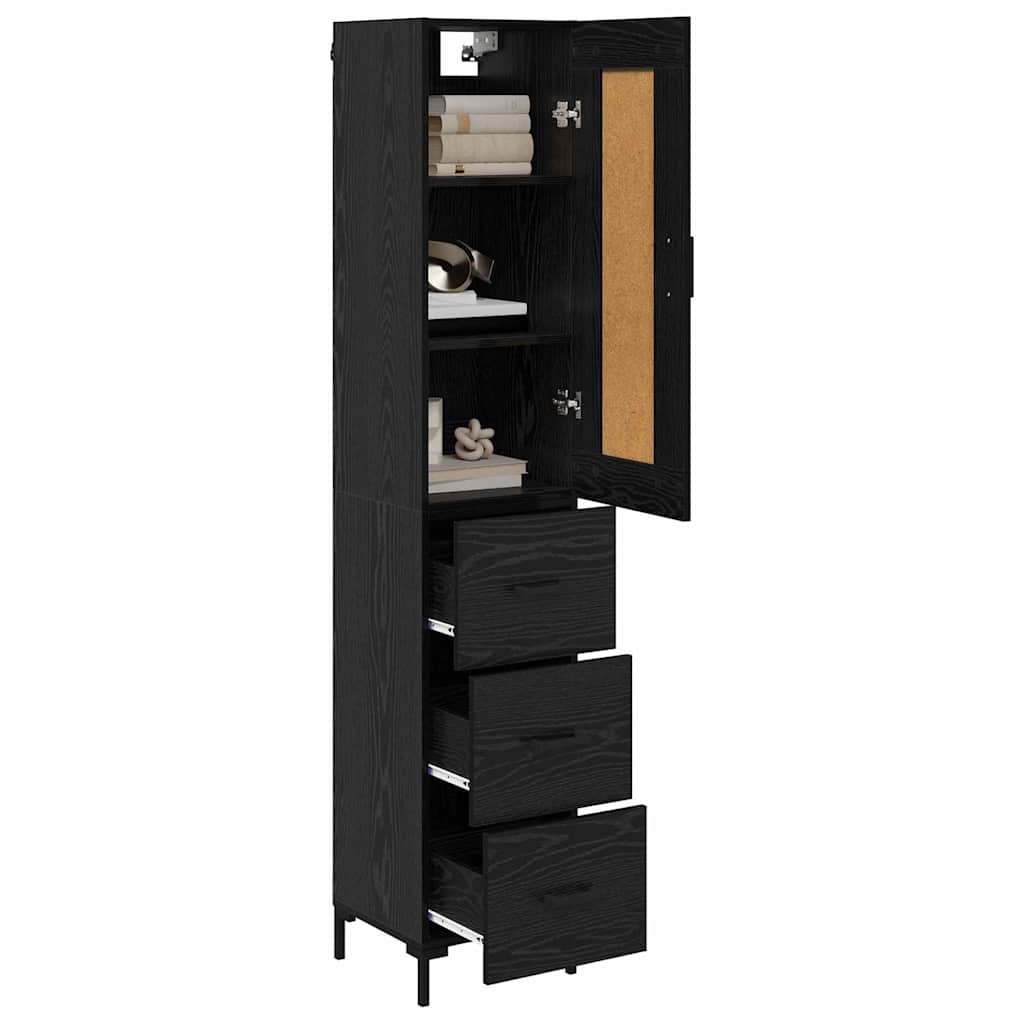 Highboard met lade Zwart Eiken 34,5 x 34 x 180 cm Bewerkt hout