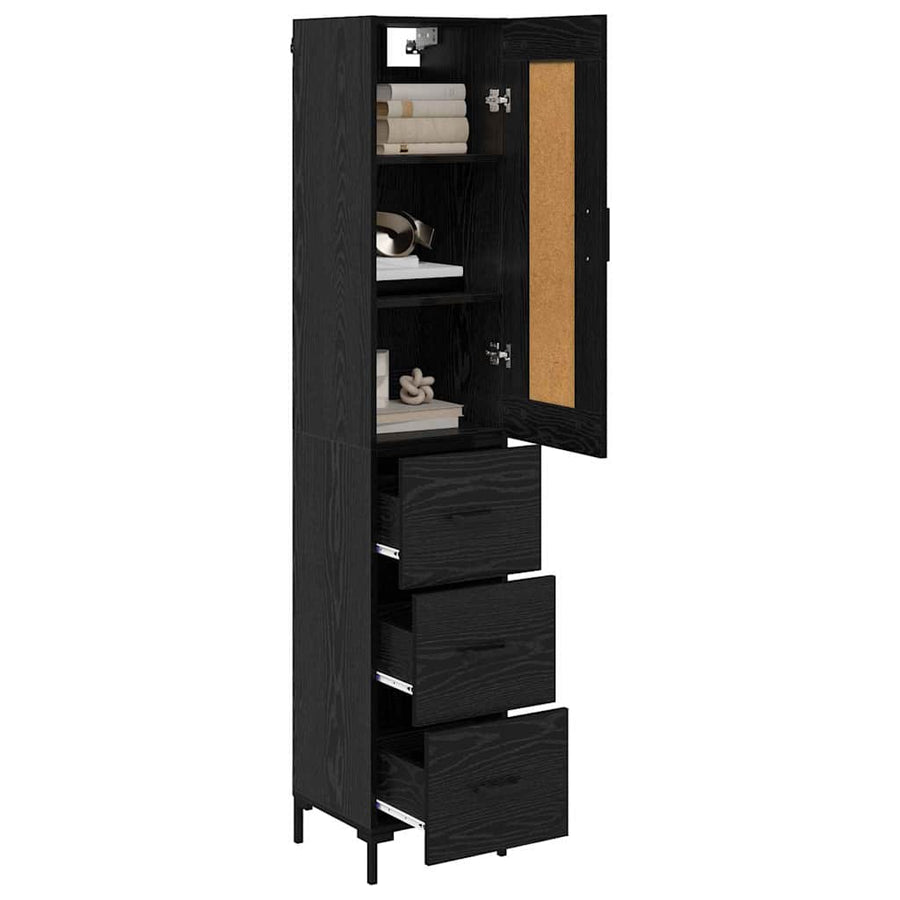 Highboard met lade Zwart Eiken 34,5 x 34 x 180 cm Bewerkt hout