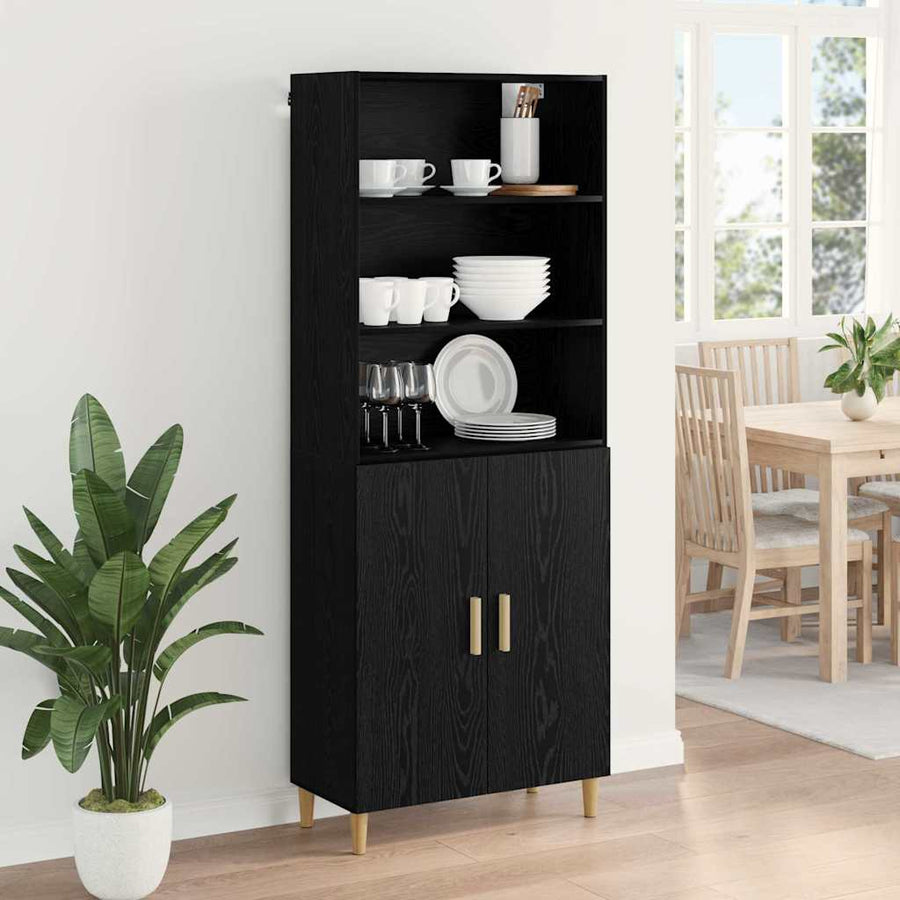 Highboard 2 pcs Zwart Eiken 69,5 x 34 x 180 cm Bewerkt hout