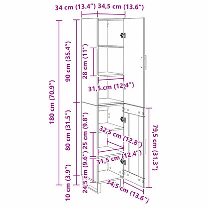 Highboard Zwart Eiken 34,5 x 34 x 180 cm Bewerkt hout