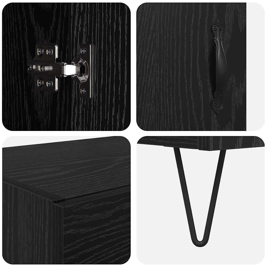 Highboard Zwart Eiken 69,5 x 34 x 180 cm Bewerkt hout