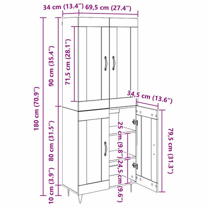 Highboard Zwart Eiken 69,5 x 34 x 180 cm Bewerkt hout