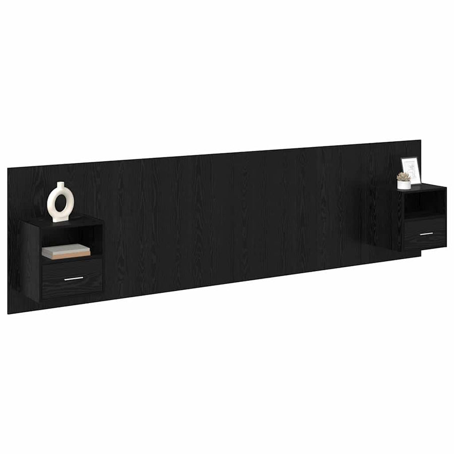 Hoofdbord Met Kast met lade 3 pcs Zwart Eiken Bewerkt hout