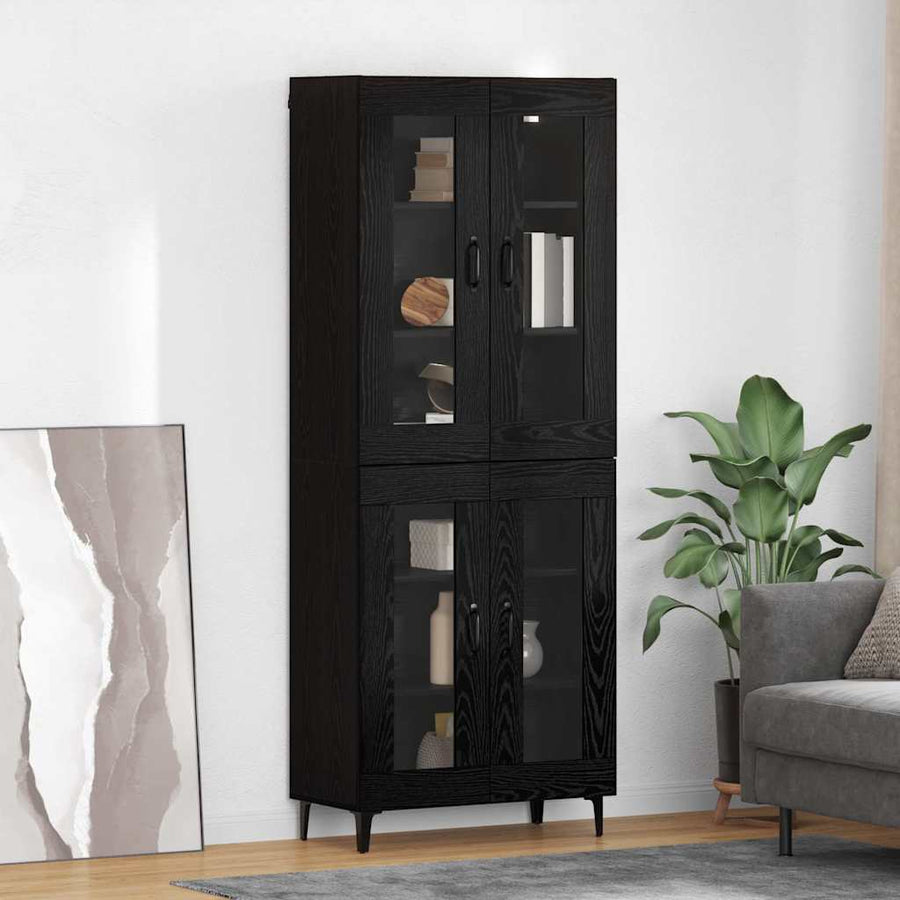 Highboard Zwart Eiken 69,5 x 34 x 180 cm Bewerkt hout