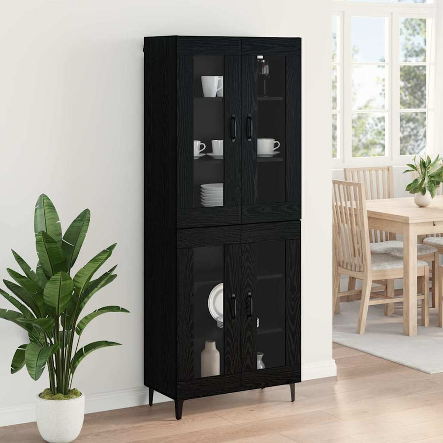 Highboard Zwart Eiken 69,5 x 34 x 180 cm Bewerkt hout