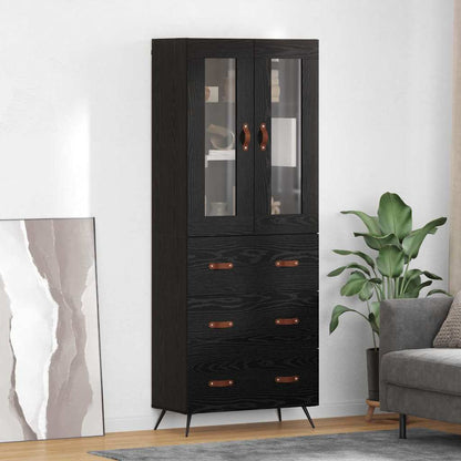 Highboard Kast Wandgemonteerd 2 pcs Zwart Eiken Bewerkt hout