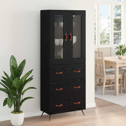 Highboard Kast Wandgemonteerd 2 pcs Zwart Eiken Bewerkt hout