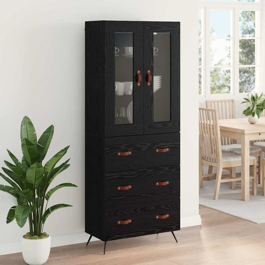 Highboard Kast Wandgemonteerd 2 pcs Zwart Eiken Bewerkt hout