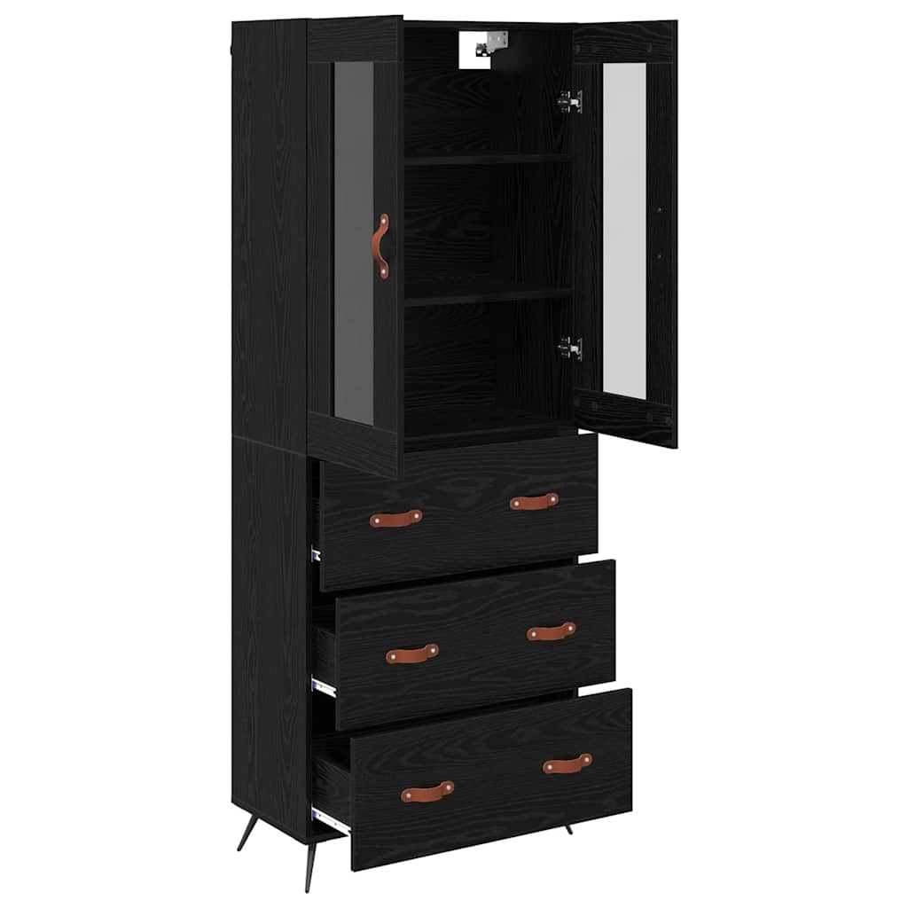 Highboard Kast Wandgemonteerd 2 pcs Zwart Eiken Bewerkt hout