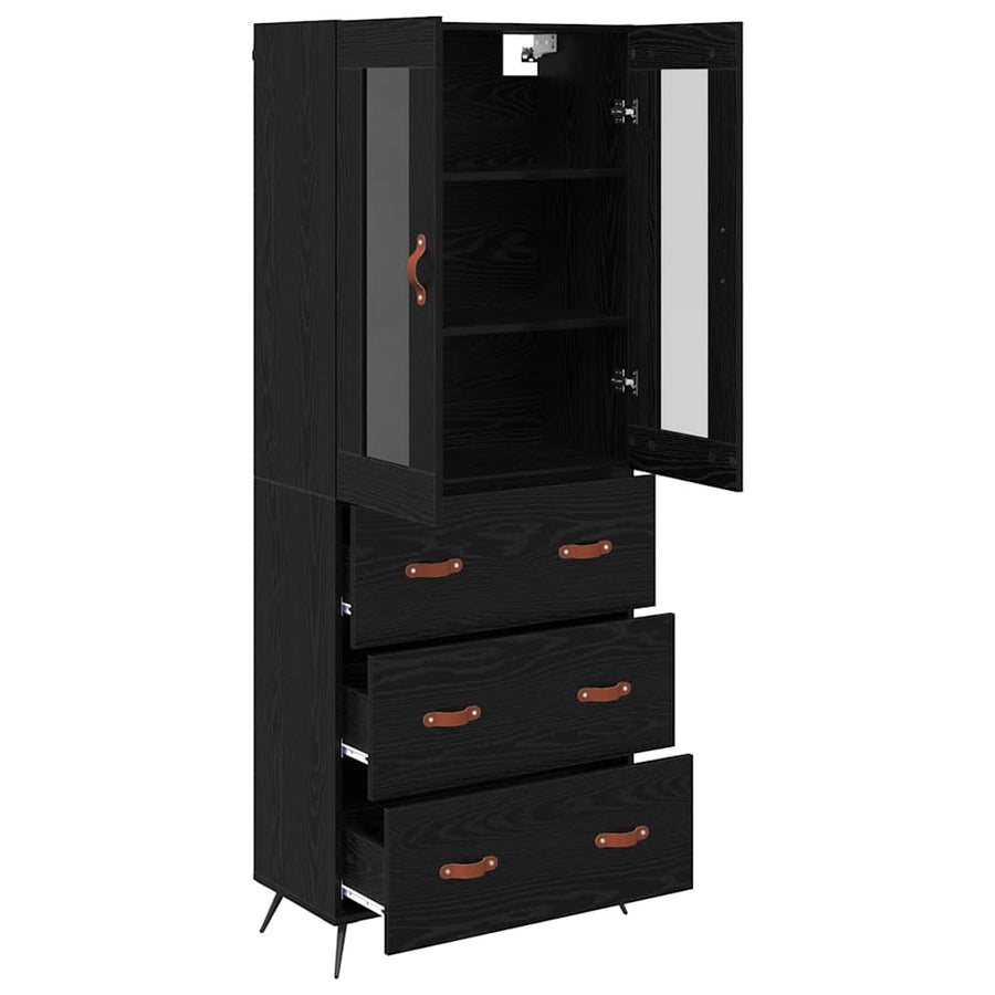 Highboard Kast Wandgemonteerd 2 pcs Zwart Eiken Bewerkt hout