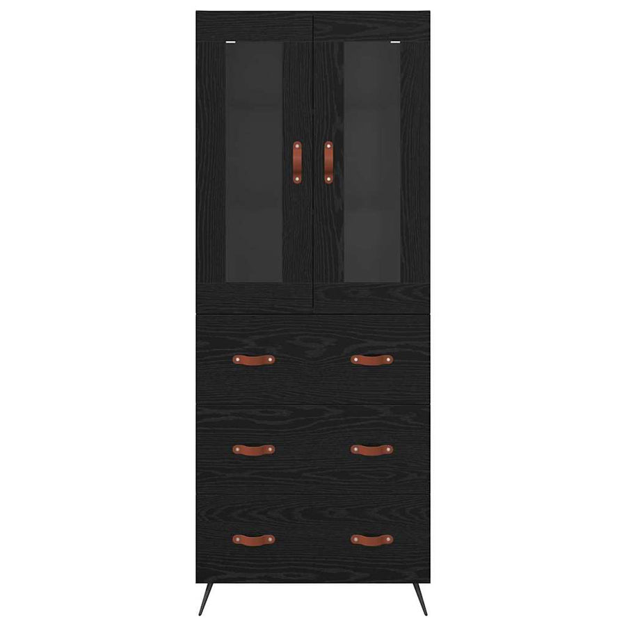 Highboard Kast Wandgemonteerd 2 pcs Zwart Eiken Bewerkt hout