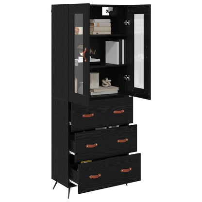 Highboard Kast Wandgemonteerd 2 pcs Zwart Eiken Bewerkt hout