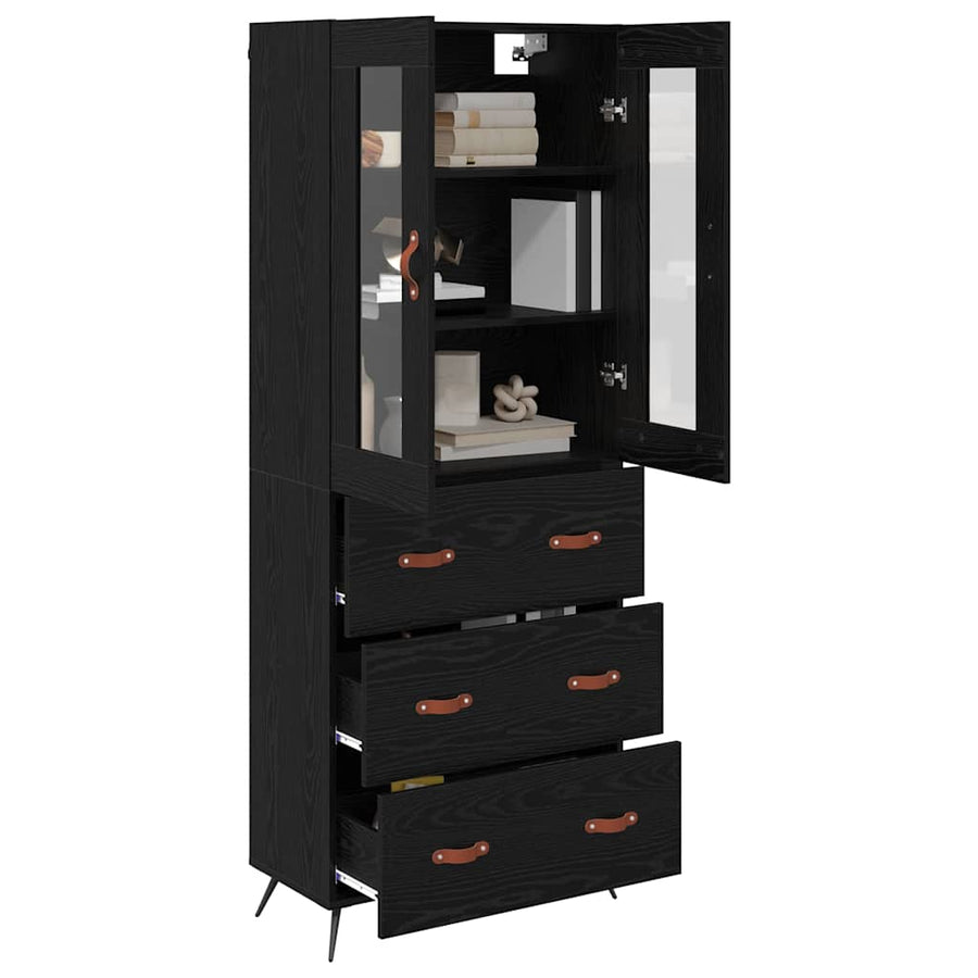 Highboard Kast Wandgemonteerd 2 pcs Zwart Eiken Bewerkt hout