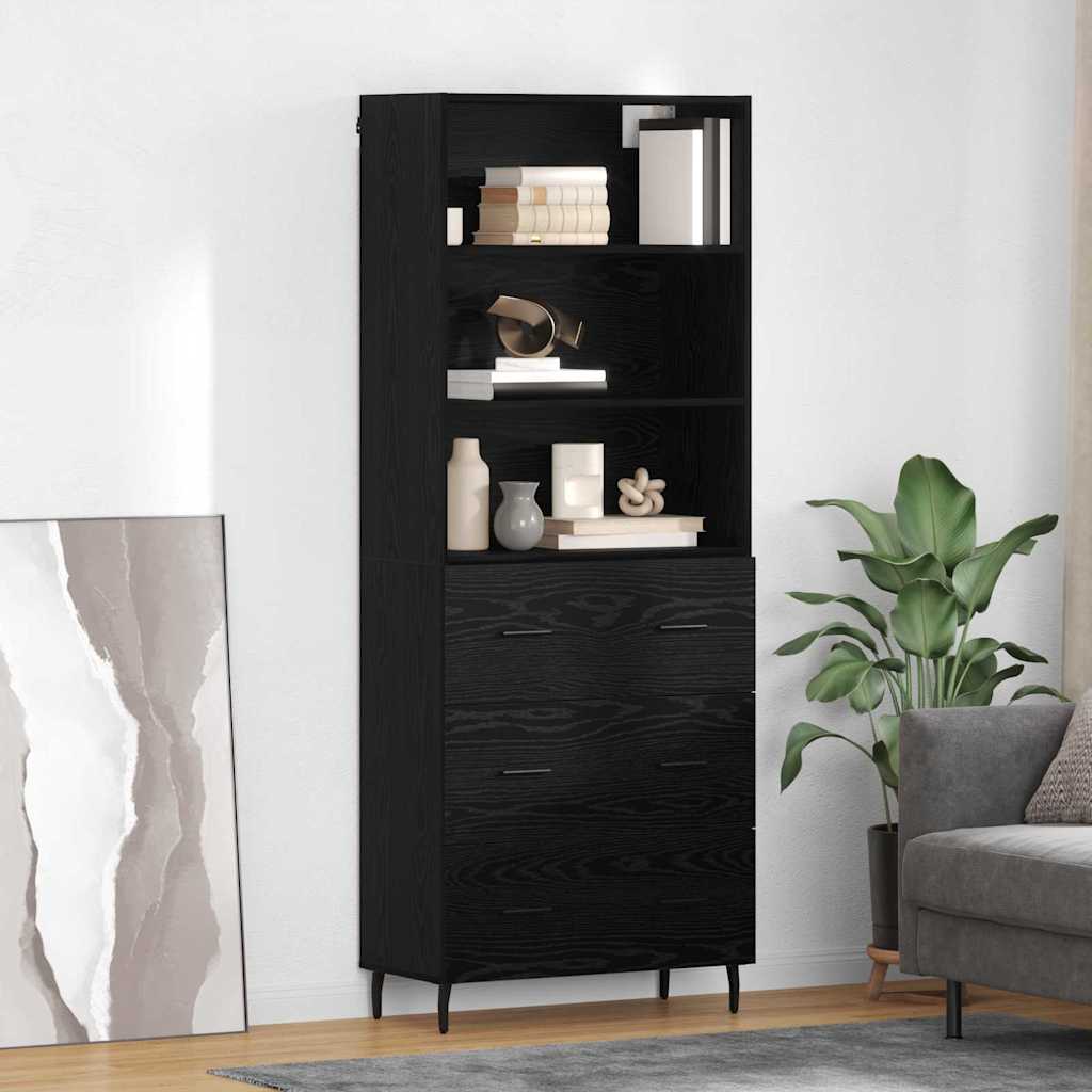 Highboard 2 pcs Zwart Eiken 69,5 x 34 x 180 cm Bewerkt hout