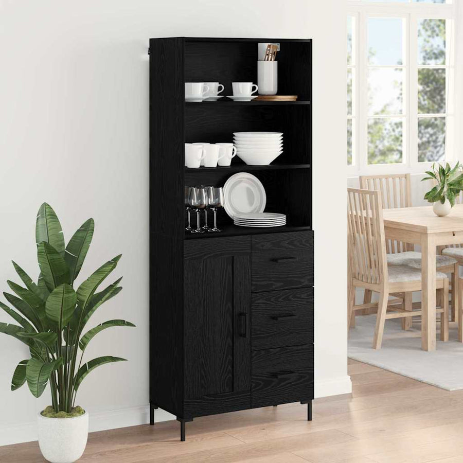 Highboard Wandgemonteerd 2 pcs Zwart Eiken Bewerkt hout