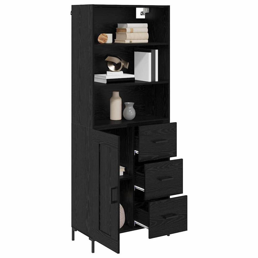 Highboard Wandgemonteerd 2 pcs Zwart Eiken Bewerkt hout