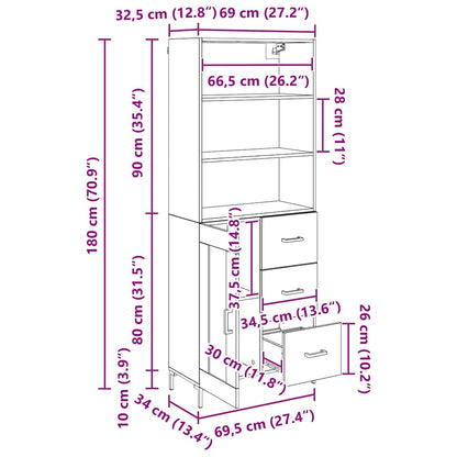 Highboard Wandgemonteerd 2 pcs Zwart Eiken Bewerkt hout
