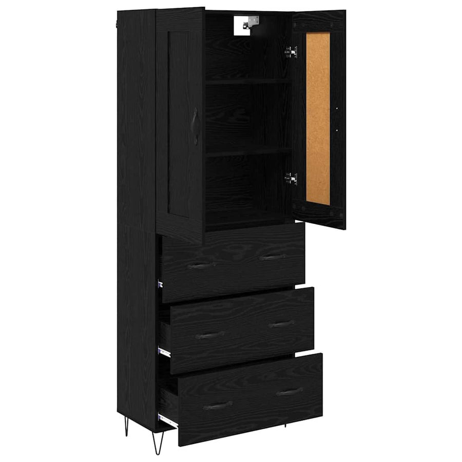 Highboard met lade Zwart Eiken 69,5 x 34 x 180 cm Bewerkt hout