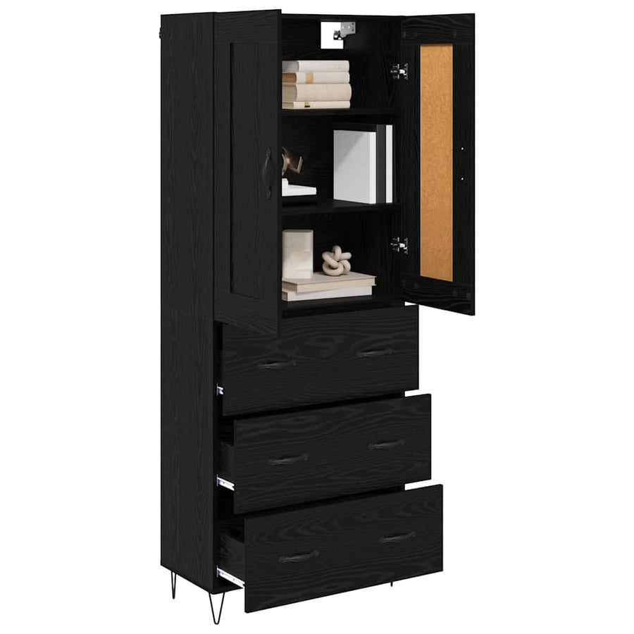 Highboard met lade Zwart Eiken 69,5 x 34 x 180 cm Bewerkt hout