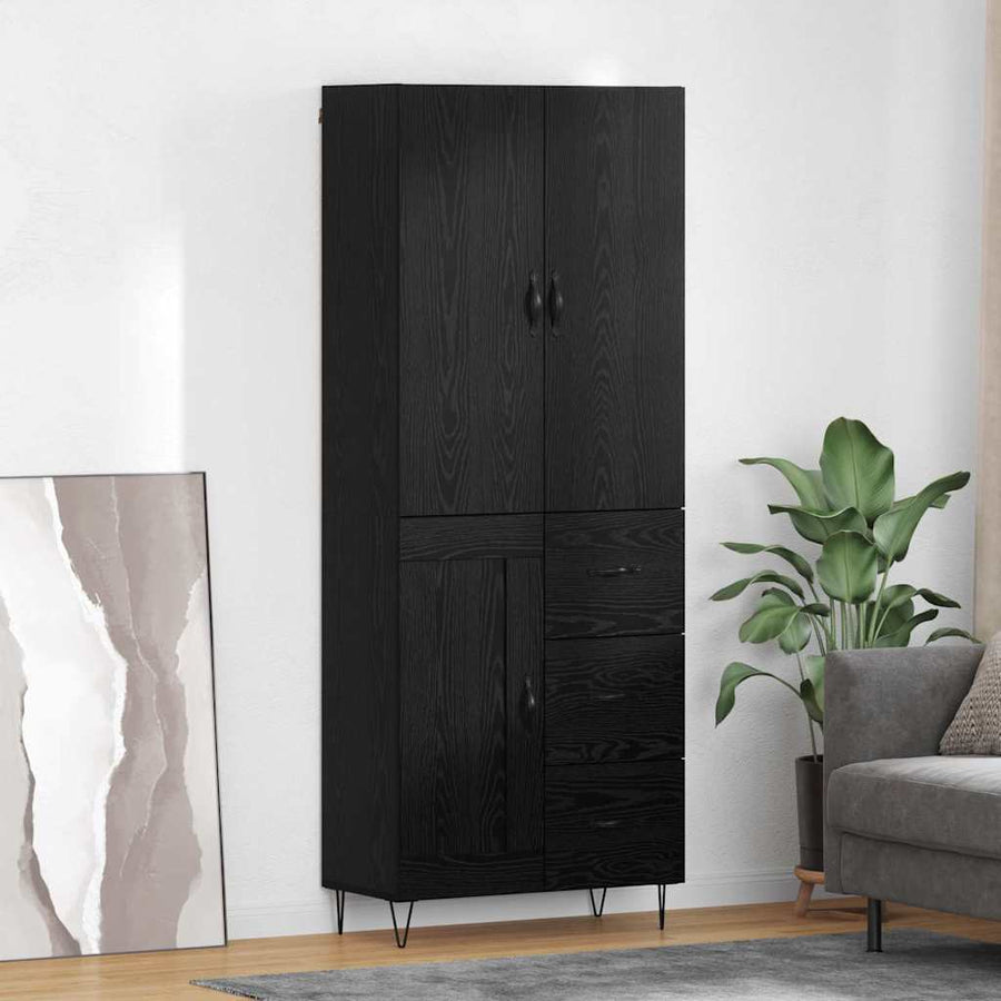 Highboard Wandgemonteerd 2 pcs Zwart Eiken Bewerkt hout