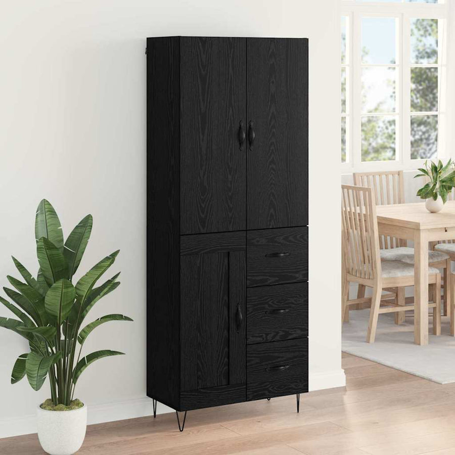 Highboard Wandgemonteerd 2 pcs Zwart Eiken Bewerkt hout