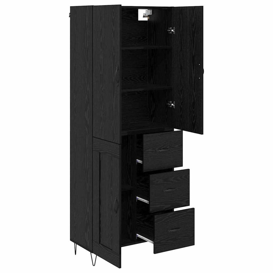 Highboard Wandgemonteerd 2 pcs Zwart Eiken Bewerkt hout