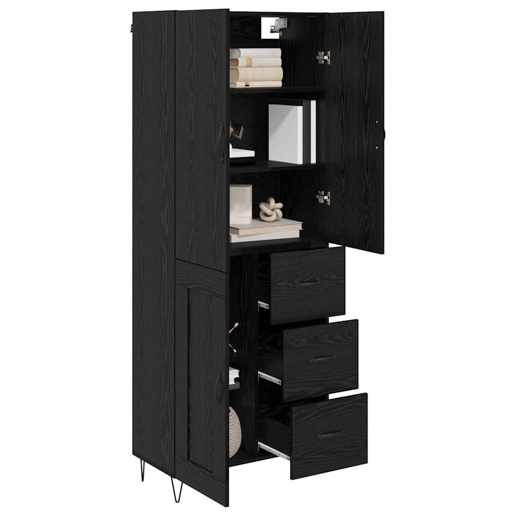 Highboard Wandgemonteerd 2 pcs Zwart Eiken Bewerkt hout