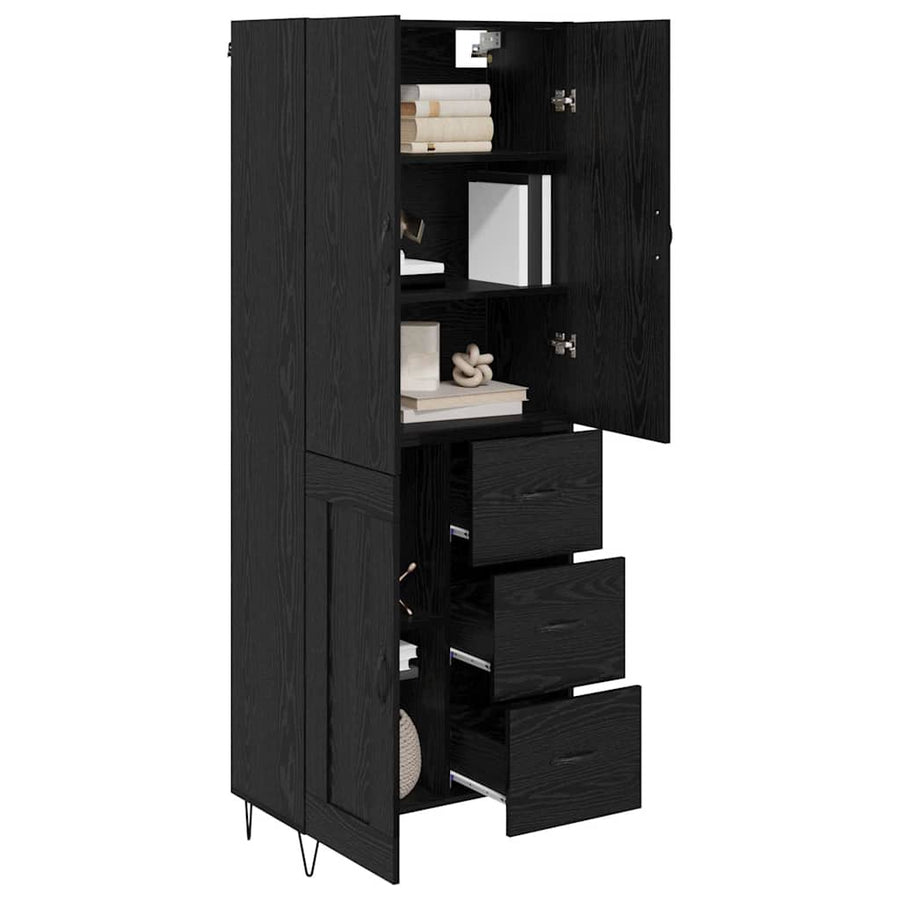Highboard Wandgemonteerd 2 pcs Zwart Eiken Bewerkt hout