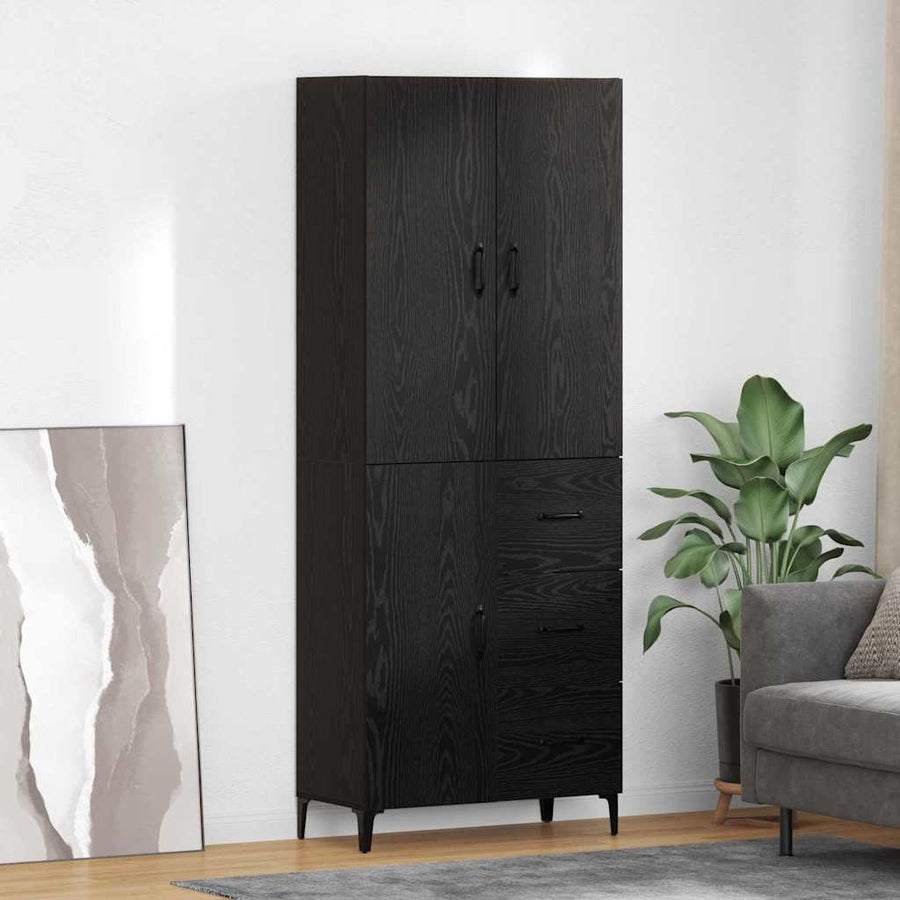 Highboard met lade Zwart Eiken 69,5 x 34 x 180 cm Bewerkt hout
