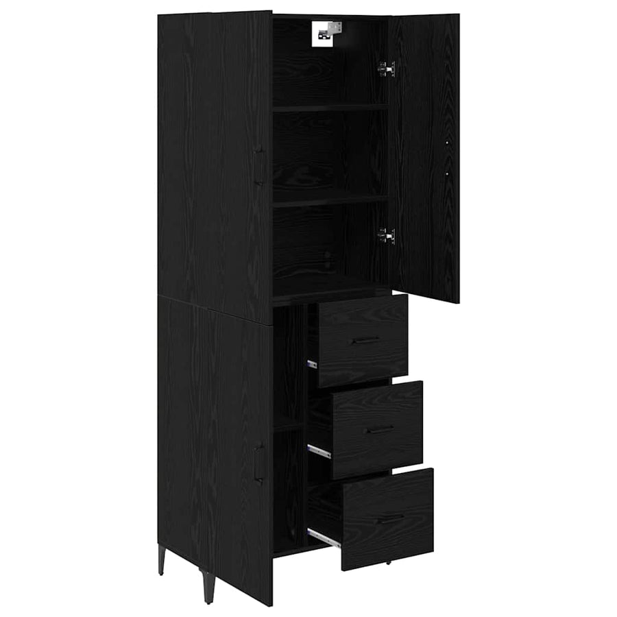 Highboard met lade Zwart Eiken 69,5 x 34 x 180 cm Bewerkt hout