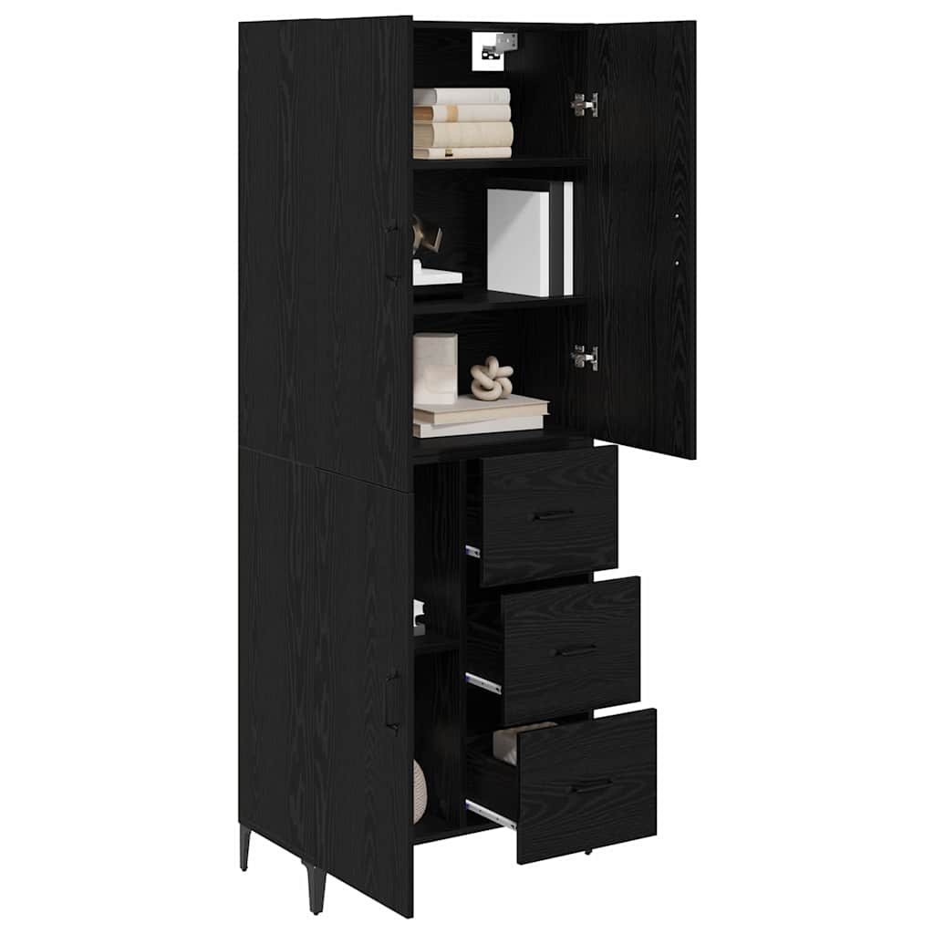 Highboard met lade Zwart Eiken 69,5 x 34 x 180 cm Bewerkt hout