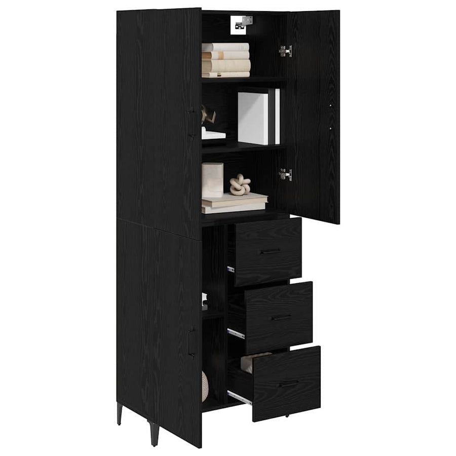 Highboard met lade Zwart Eiken 69,5 x 34 x 180 cm Bewerkt hout