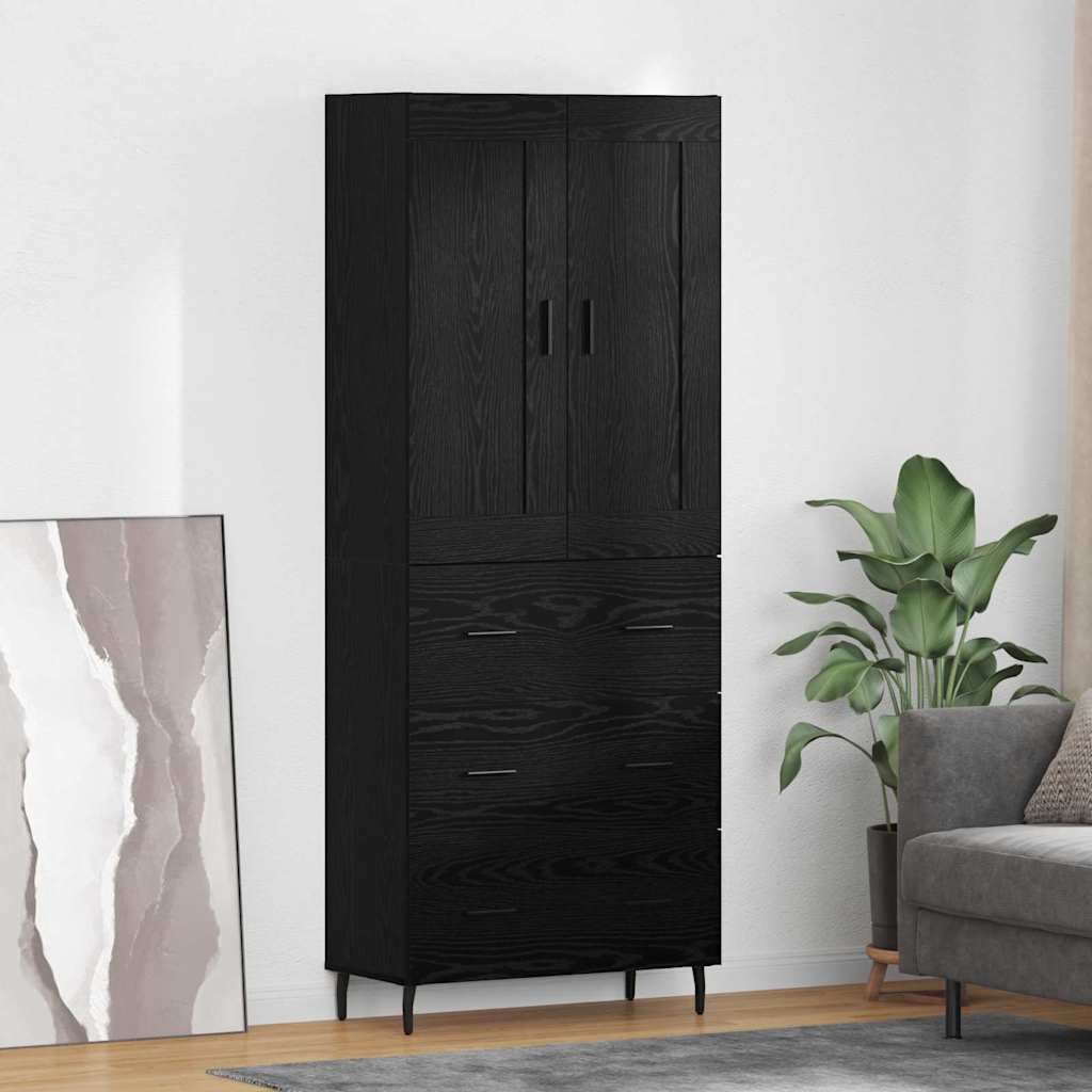 Highboard 2 pcs Zwart Eiken 69,5 x 34 x 180 cm Bewerkt hout
