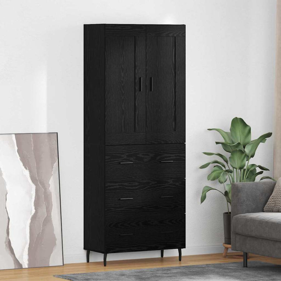 Highboard 2 pcs Zwart Eiken 69,5 x 34 x 180 cm Bewerkt hout