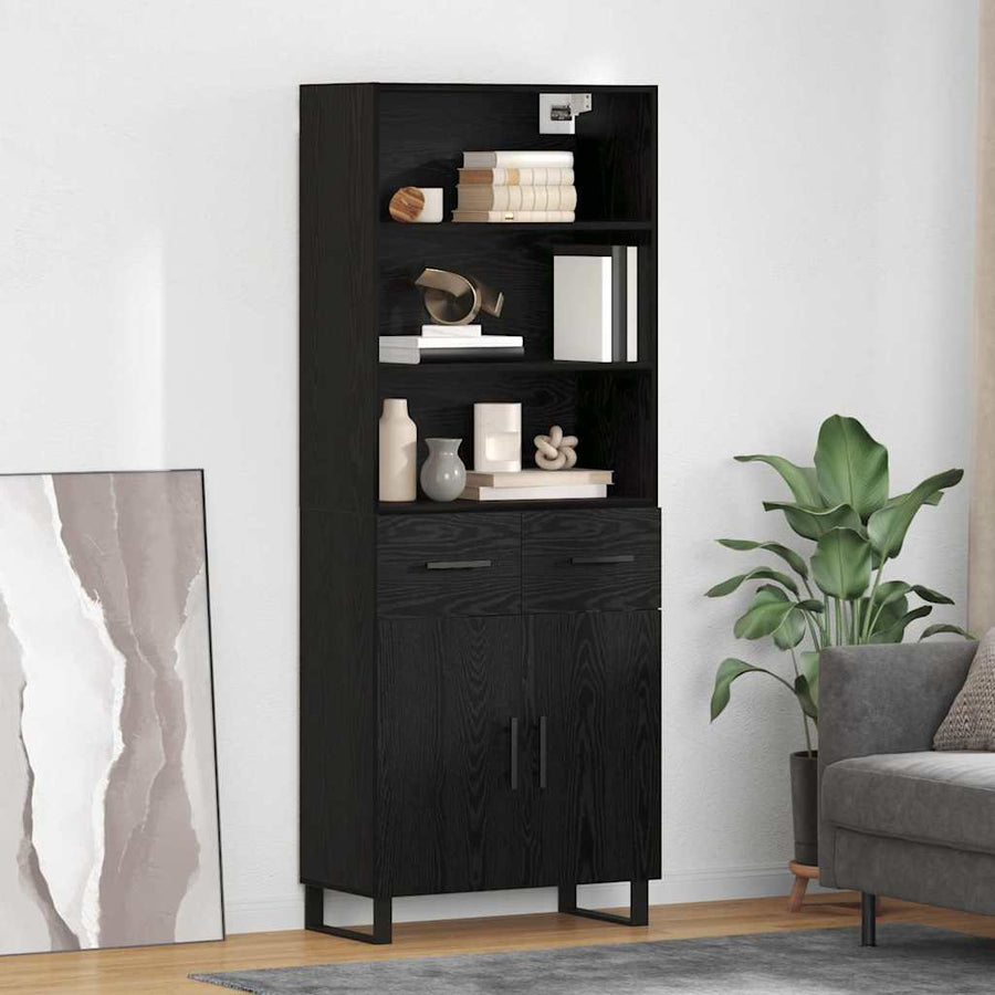 Highboard Wandgemonteerd 2 pcs Zwart Eiken Bewerkt hout