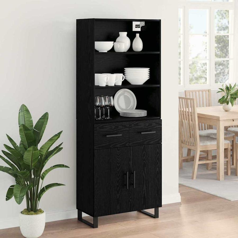 Highboard Wandgemonteerd 2 pcs Zwart Eiken Bewerkt hout
