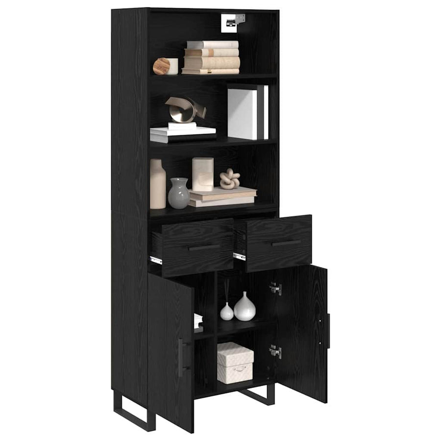 Highboard Wandgemonteerd 2 pcs Zwart Eiken Bewerkt hout