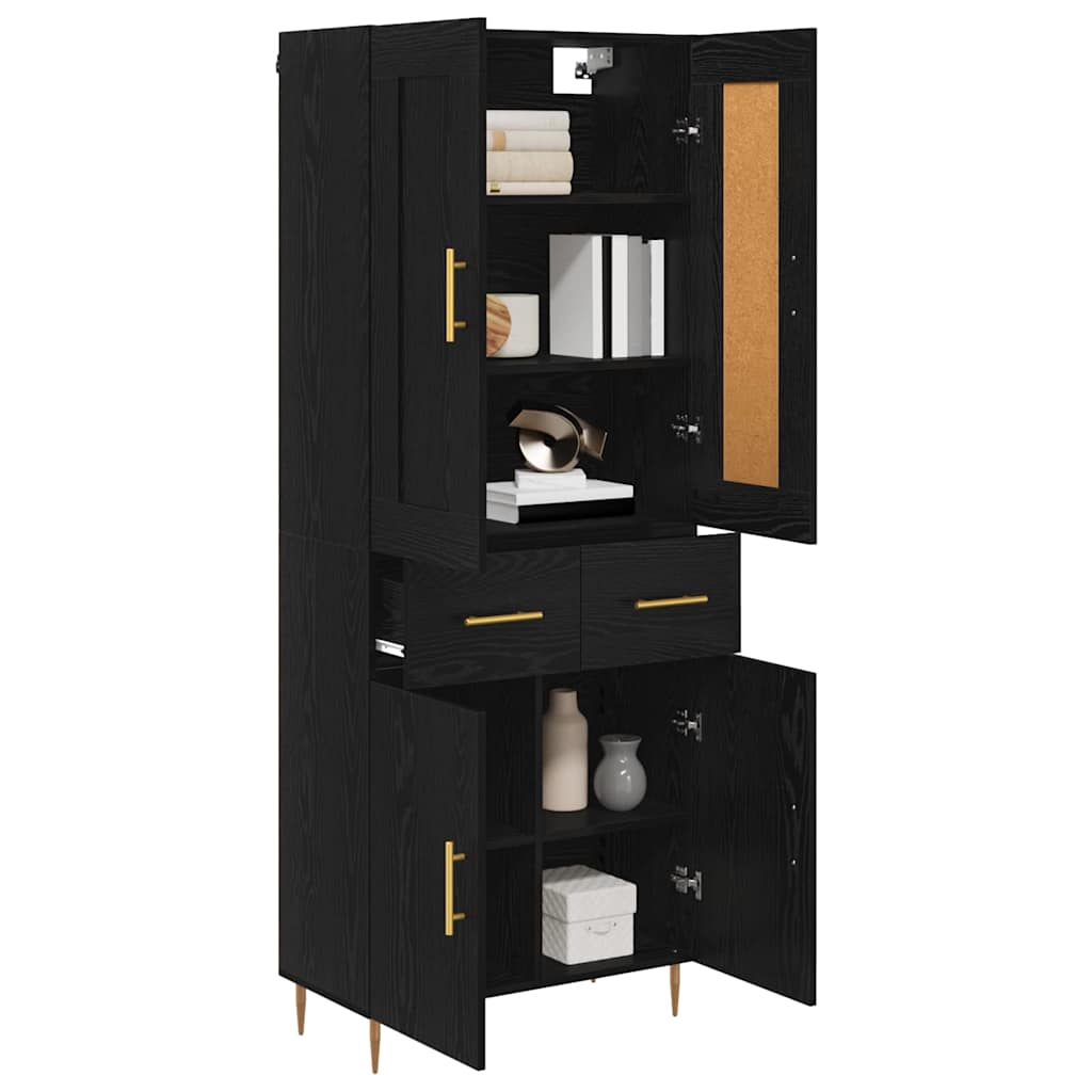 Hoge kast met lade Zwart Eiken 69,5 x 34 x 180 cm Bewerkt hout