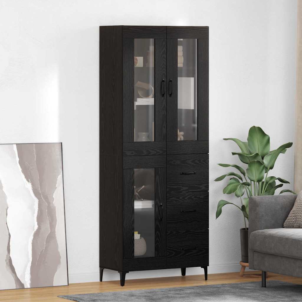 Highboard met lade Zwart Eiken 69,5 x 34 x 180 cm Bewerkt hout
