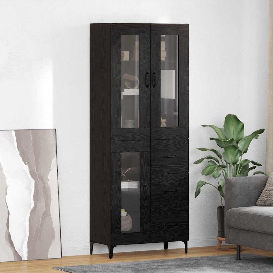 Highboard met lade Zwart Eiken 69,5 x 34 x 180 cm Bewerkt hout