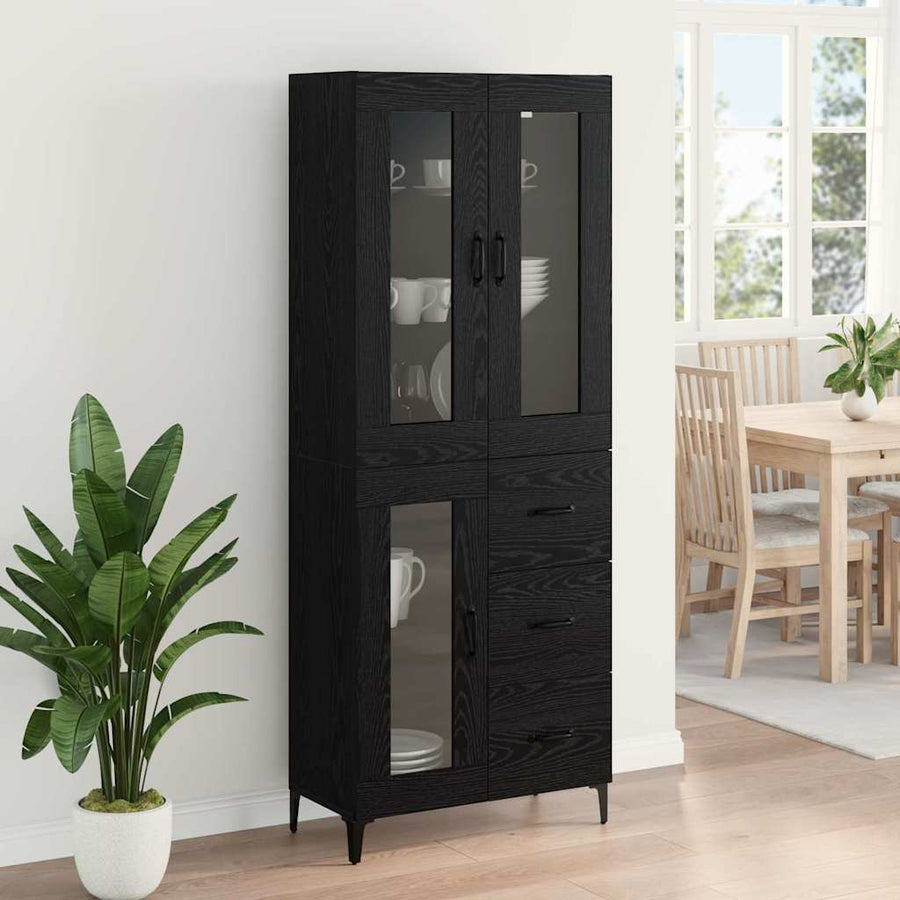 Highboard met lade Zwart Eiken 69,5 x 34 x 180 cm Bewerkt hout