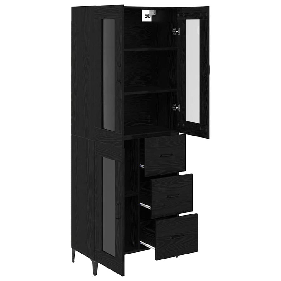 Highboard met lade Zwart Eiken 69,5 x 34 x 180 cm Bewerkt hout