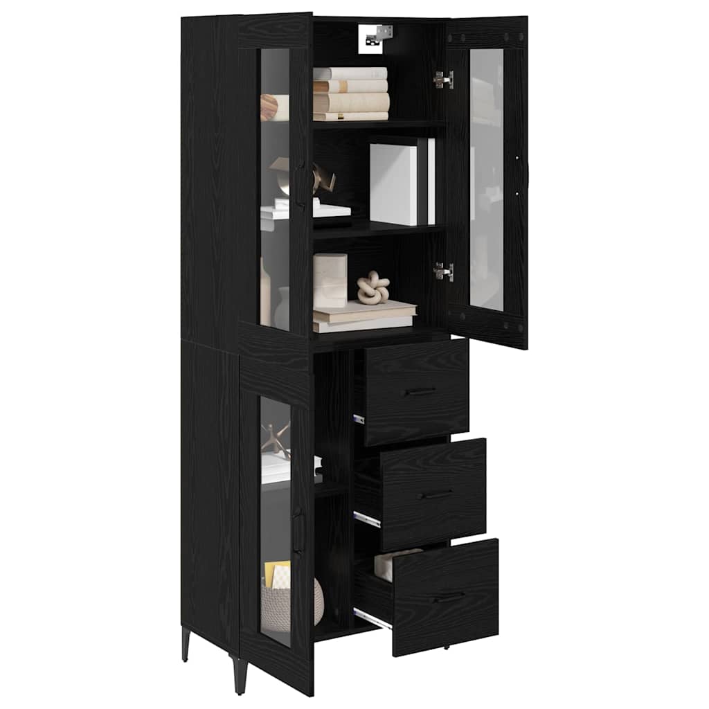 Highboard met lade Zwart Eiken 69,5 x 34 x 180 cm Bewerkt hout