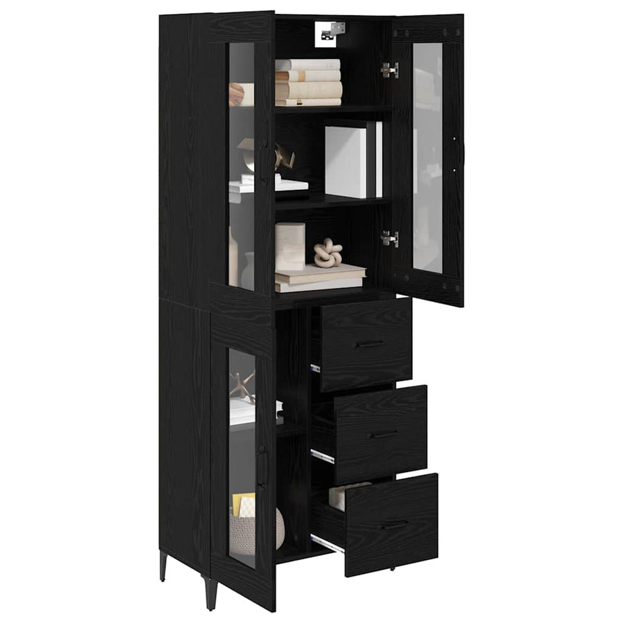 Highboard met lade Zwart Eiken 69,5 x 34 x 180 cm Bewerkt hout