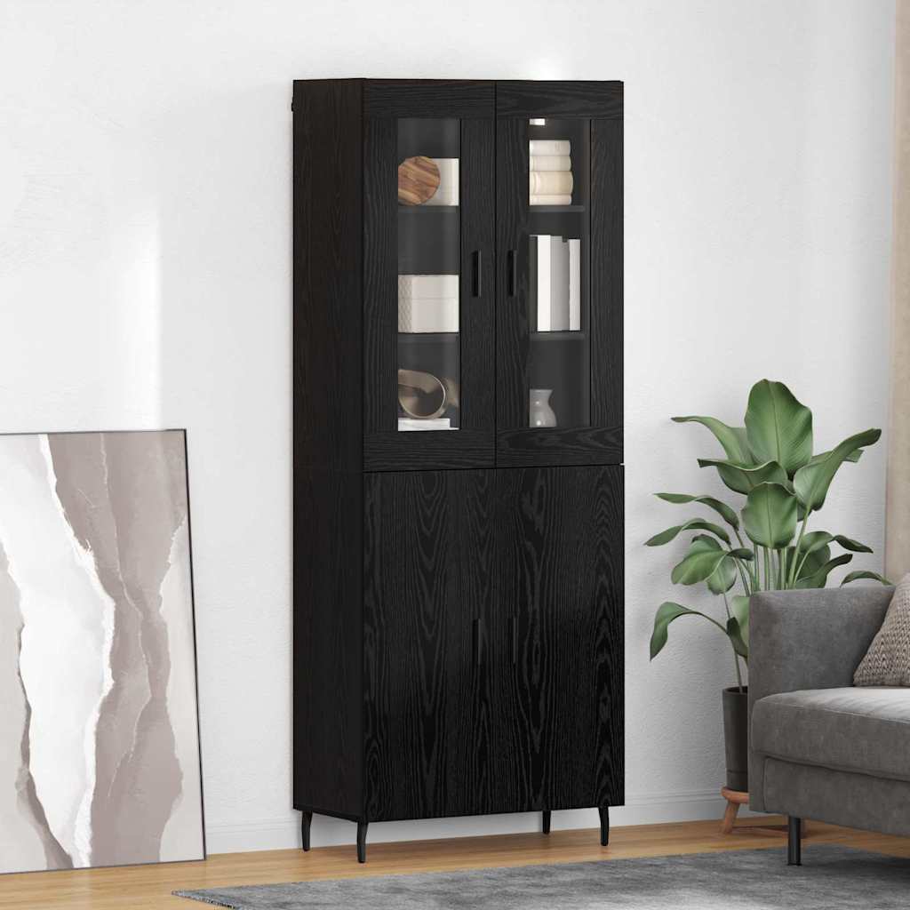 Highboard Zwart Eiken 69,5 x 34 x 180 cm Bewerkt hout