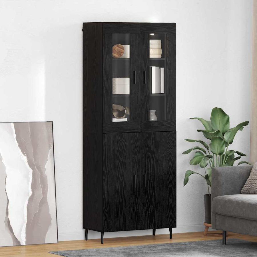 Highboard Zwart Eiken 69,5 x 34 x 180 cm Bewerkt hout