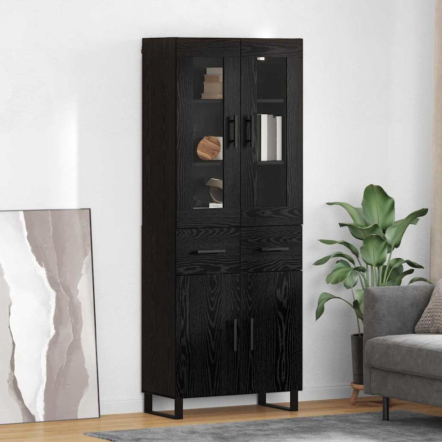 Highboard met lade Zwart Eiken 69,5 x 34 x 180 cm Bewerkt hout